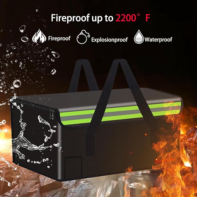 Lipo Battery Safe Bag Large Capatity Fireproof Bag for Ebike Lipo Battery Other Batteries Storage Charging Transport Home Office Travel Safe Storage Pouch