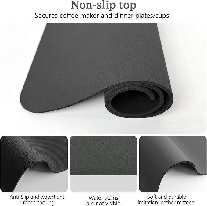 Bloss Coffee Bar Mat for Countertops, Grey Dish Drying Mat for Multiple Usage, Kitchen Counter Mat, Absorbent Hide Stain Rubber Backed Dish Drying Pad / 16.1"x24.1"