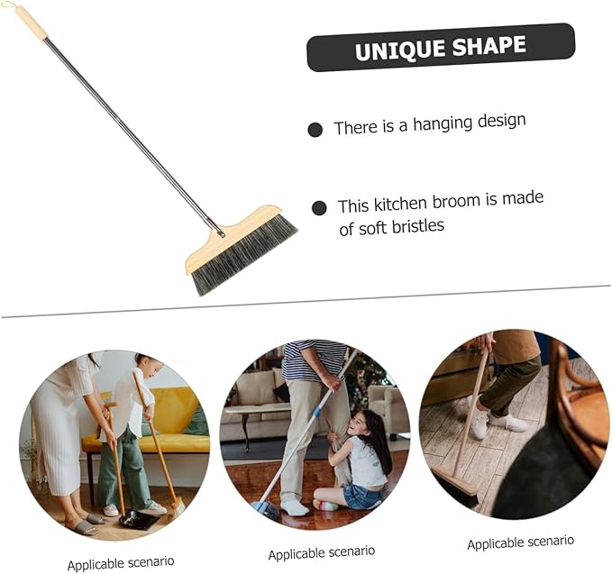 Cabilock Soft Bristle Broom with Handle Long Handle Floor Brush for Home Kitchen Outdoor Cleaning Static Bristles for Sweeping Pet and Dirt Hardwood and Carpet Floors