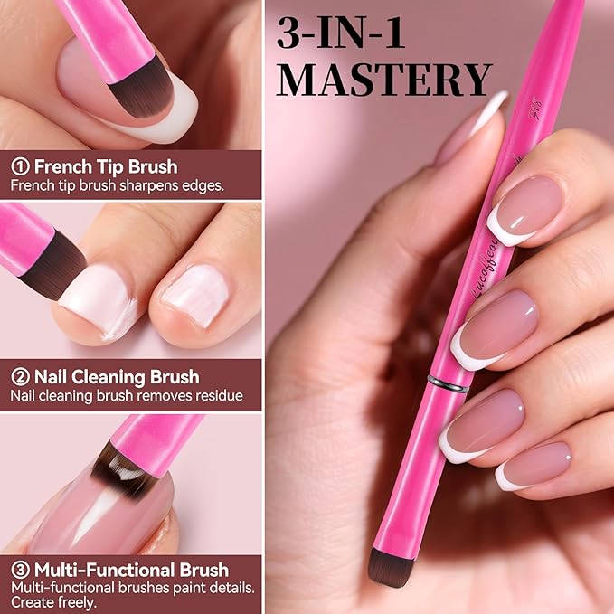 Nail Brush for French Tips & Cleaning Gel Polish- Precision Thin Brush for Acrylic, Polygel - Professional Kolinsky Sable Nail Art Brush (Pink, F18)