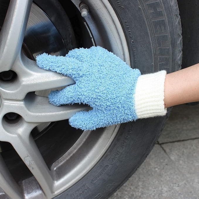 MIG4U Microfiber Dusting Gloves House Cleaning Glove for Blinds, Windows, Baseboard, Shutters, Furniture, and Car, Reusable Lint-Free Blue 2 Pairs S/M