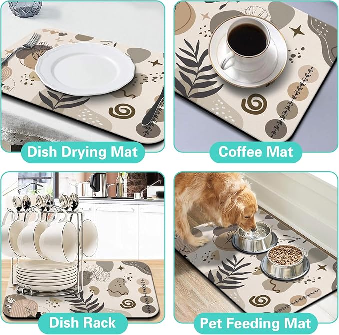 Dish Drying Mat for Kitchen Counter Matt, 2PCS 23"x15" Dish Drainer Mat & 24"x5.5" Sink Splash Guard, Super Absorbent Non-slip Rubber Backed