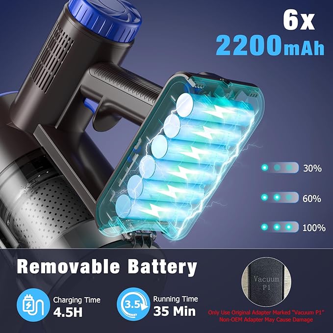 Cordless Vacuum Cleaner, Upgraded 40Kpa Stick Vacuum Cleaners for Home, 8 in 1 Lightweight with Self-Standing, 1.5L Dust Cup & Anti-tangle, Rechargeable Vacuum for Hard Floors Carpets Pet Hair