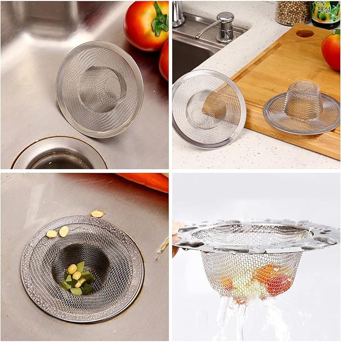 10pcs Mesh Sink Strainer, 2.75" Top/1" Stainless Steel Slop Basket Filter Trap, Metal Kitchen Drain Strainer, Hair Basket Drain - Fits Most Kitchen Sinks, Bathroom Sinks,Shower Drains,Floor Drain