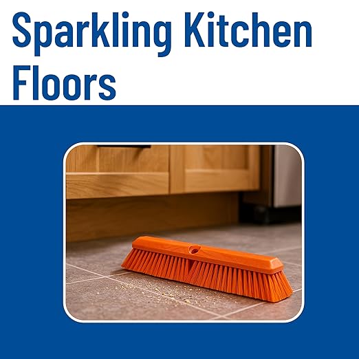 SPARTA 41890EC24 Omni Sweep Plastic Push Broom Head, Heavy Duty, Industrial Broom With Color Code System For Outdoor, Indoor, Garage, Concrete, Patio, Kitchen, Bathroom, 18 Inches, Orange