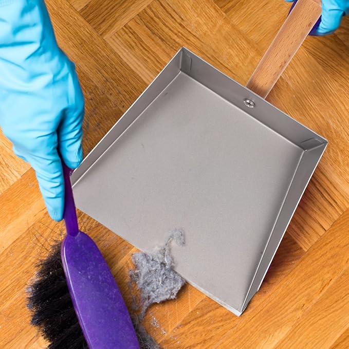 Tofficu Stainless Steel Dustpan with Wood Handle Mini Metal Dust Pan 8.66 X 5.51 Inches Compact Handheld Sweeping Tool for Household and Industrial Cleaning