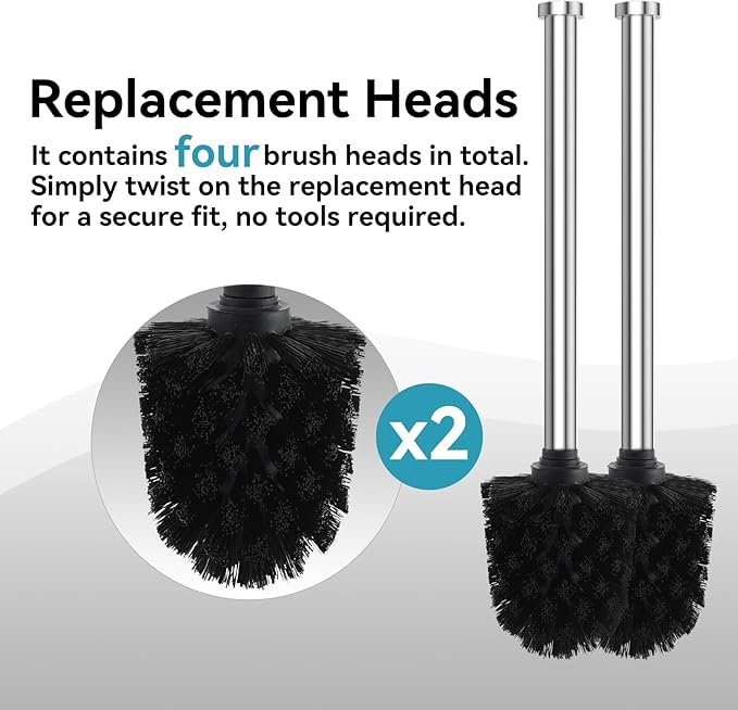 Dailyart Toilet Brush Holder Set: 2 Pack Bathroom Deep Cleaning - Stainless Steel & Glass Toilet Cleaner with Ergonomic Design - No Drilling Wall Mounting