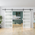 SmartStandard 68 x 84 in (Double 34×84 Door) Glass Barn Door with 12FT Sliding Hardware Kit & Handle, Pre-Drilled Ready to Assemble, Waterproof PVC Coating, 5-Panel Glass, White
