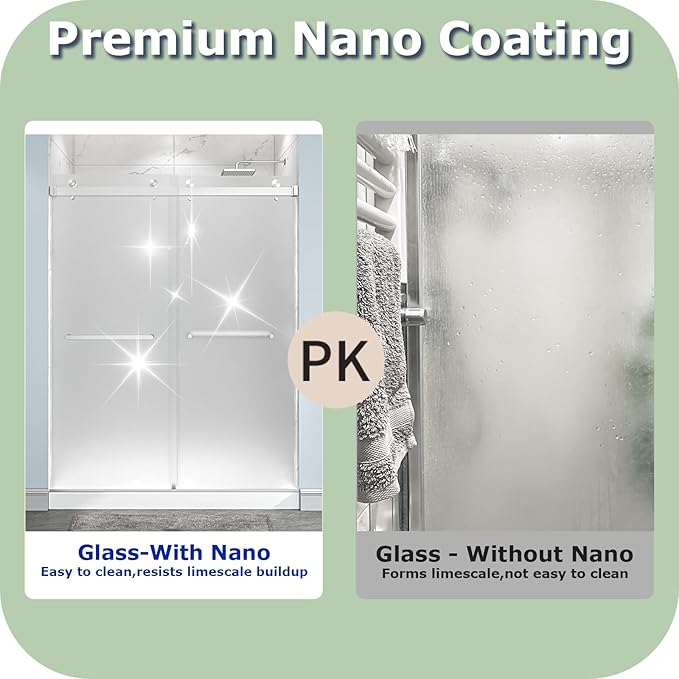 55"-60" W x 76" H Frameless Frosted Shower Door, Double Sliding Shower Door,5/16"(8mm) Tempered Glass,Sliding Shower Door with Explosion-Proof Film (Frosted Nickel 60" Wx76 H)