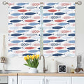 Fish Kitchen Curtains Abstract Colored Fashion Blue Red Pink Striped Wildlife Short Tier Curtains for Bathroom Cafe Small Window Drapes Treatment 2 Panels (27.5x39 Inch)