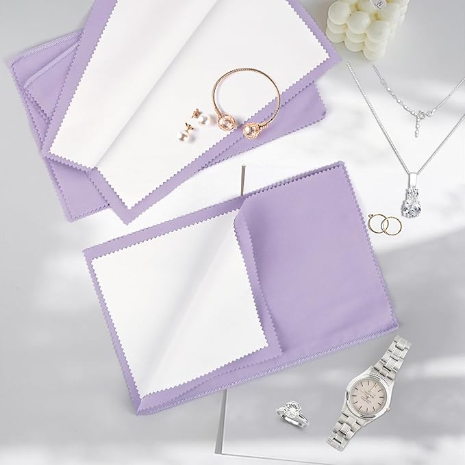 3 Pcs Silver Polishing Cloth, Large 10" X 12.5" Jewelry Cleaner Cloth, Soft Jewelry Polishing Cloth, Four-Layer Double-Sided Silver Cleaning Cloth for Gold, Silver, Diamond, Platinum Jewelry, Purple