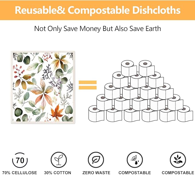 6 Pack Swedish Dishcloths for Kitchen - Reusable Dish Paper Towels Wash Cloths Washable,Absorbent Cellulose Cleaning Sponge Cloth Wipes Quick Dry, Decorative Tea Towels,No Odor Biodegradable(Flowers)