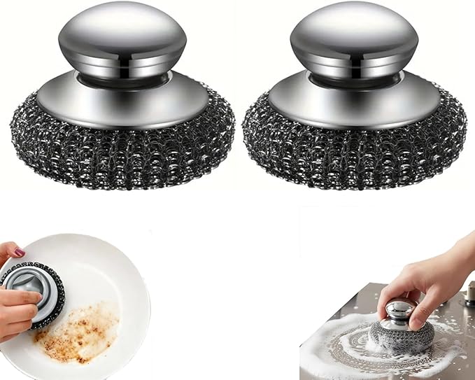 2Pcs Stainless Steel Wool Scrubber, Scrubbing Scouring Pad, Steel Wool Scrubber for Kitchens, Bathroom and Kitchen Pots, Pans, Sink
