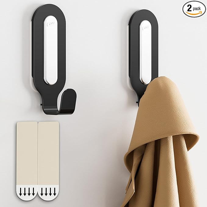 TAILI Damage-Free Hanging Metal Hooks with Adhesive Strips, 2 Hooks and 2 Strips, Heavy Duty Wall Hooks for Home Storages and Decorations
