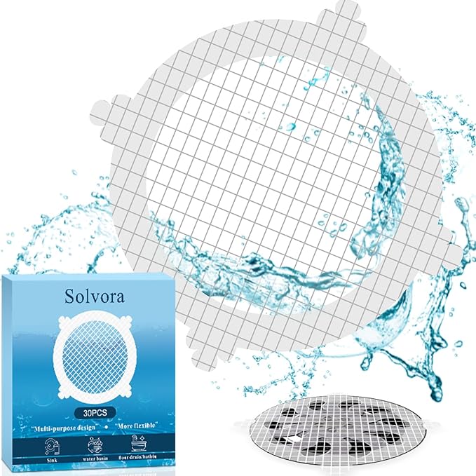 30 Pack Disposable Shower Drain Hair Catcher Shower Drain Mesh Stickers, Bathroom, Bathtub, Kitchen, Sink, for Human and pet Hair