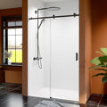 46-48 Inch Frameless Sliding Shower Door, 76" Height, 5/16" (8mm) Clear Tempered Glass, Smooth Gliding Track & Anti-Jumping System, Stainless Steel Matte Black Finish