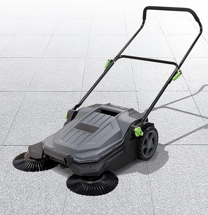 Walk-Behind Hand Push Floor Sweeper, 25.6" Sweeping Width Floor Sweeper Manual Non-Electric, 5-Gallon Waste Container, Angle & Height Adjustable Folding Handle for Walkway, Yard, Garage, Patio (25.6")