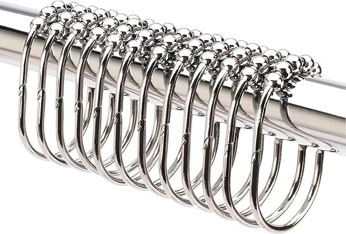 2 Lb. Depot Shower Curtain Ring - Set of 12 Easy Glide Rollers with Polished Chrome Finish - Stainless Steel Shower Hooks for Straight and Curved Rods - Decorative and Durable for Any Bathroom
