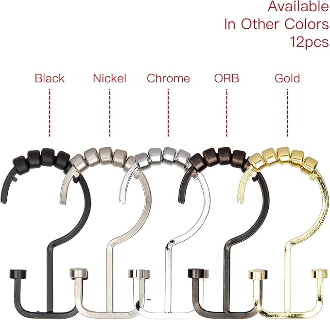 Utopia Alley HK1BK Deco Flat Double Roller Shower Curtain Hooks; Black