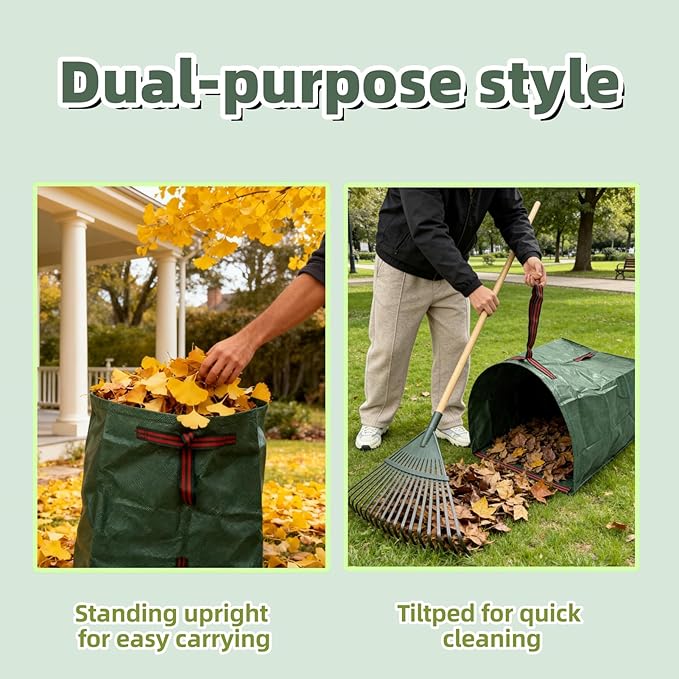 2-Pack 40-Gallon Reusable Yard Waste Bags with Gloves– Heavy-Duty Dustpan-Style Lawn & Garden Bags with Handles, Foldable, Standable Leaf Collector for Leaves, Grass, Branches, and Outdoor Debris
