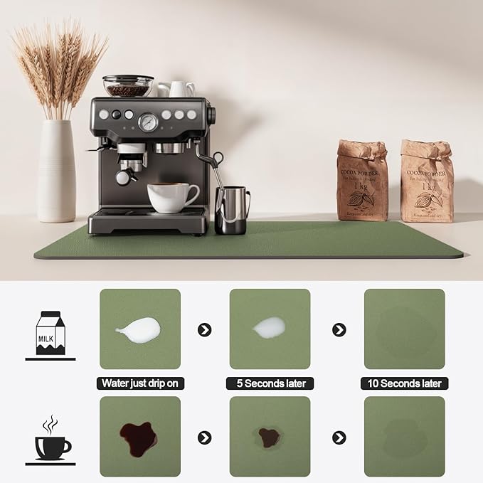 Dish Drying Mat for Kitchen Counter | Coffee Bar Mat for Countertops | Heat Resistant Drainer Mat with Non-slip Rubber Backed | Hide Stain Kitchen Absorbent Draining Mat | Green 16"x20"
