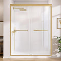 GETPRO Shower Door 56-60 in. W x 75 in. H Semi-Frameless Double Sliding Glass Shower Doors Bypass Glass Door for Walk-in Shower with 5/16 inch Tempered Glass Brushed Gold Hardwares