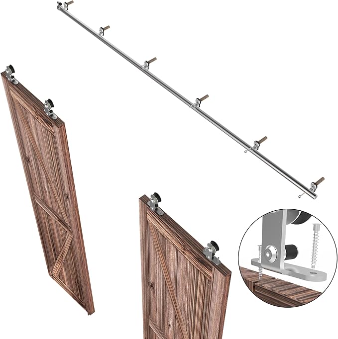 TSMST 11FT Sliding Barn Door Hardware Kit, Top Mount Stainless Steel Heavy Duty Sturdy Barn Door Track for Double Wood Door, Slide Smoothly Quietly (T Style)