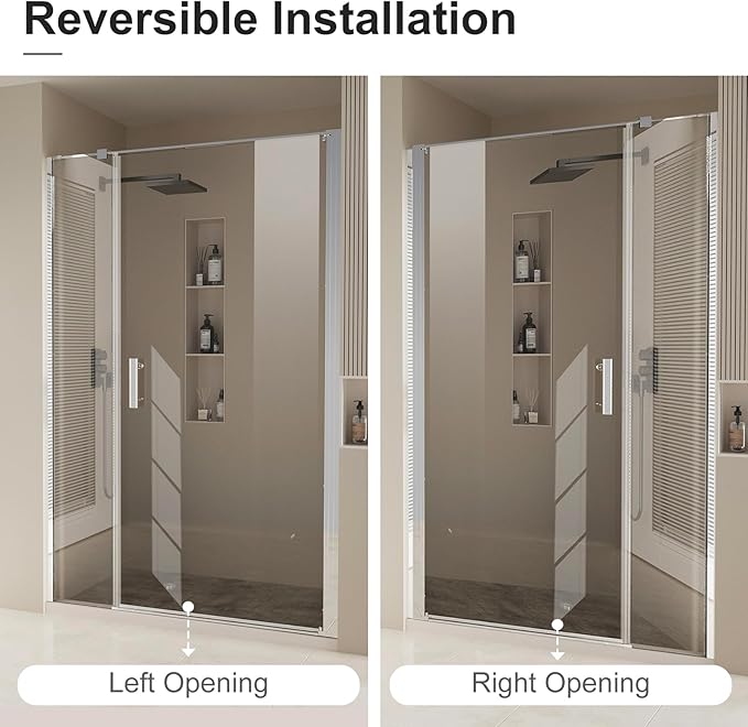 Bathbliss Framed Pivot Shower Door, Glass Shower Door in Chrome, 52.5" to 54" W x 72" H, 5/16" Tempered Glass, Reversible Installation, Easy Setup