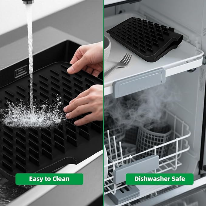 LONGKING Black Non-Slip Dish Drying Mat - Multi-Use Silicone Mat & Dish Drying Rack for Kitchen Counter