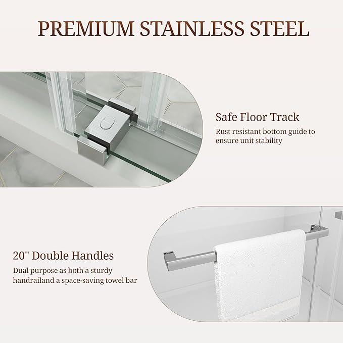 68-73" W x 80" H Frameless Shower Door, Double Sliding Glass Shower Door with 3/8" (10mm) SGCC Tempered Glass, Dual 304 Stainless Towel Bars Bathroom Shower Glass Door (Brushed Nickel)