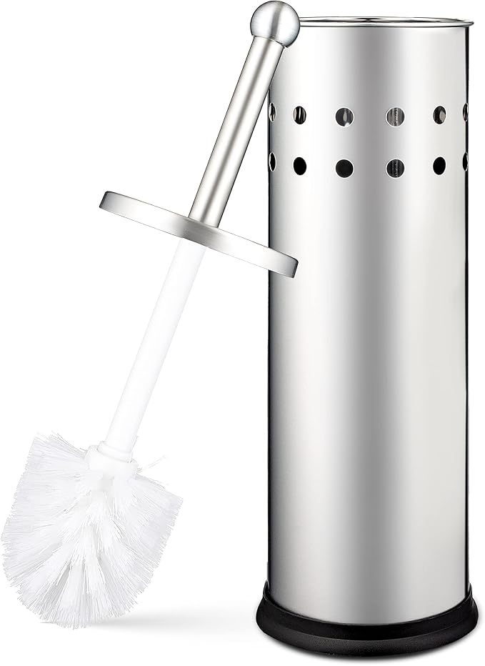 Home Intuition Polished Chrome Stainless Steel Vented Toilet Brush and Holder, 1 Pack