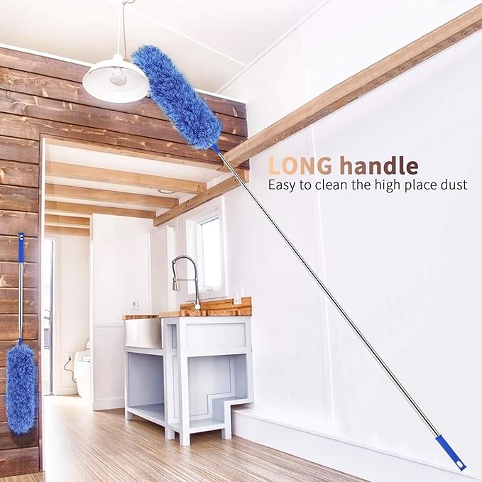 Microfiber Feather Duster Extendable Duster, Scratch-Resistant Cover, Bendable Washable Head & Long Handle Dusters for Cleaning Ceiling Fan, High Ceiling, Blinds, Furniture & Cars (1)