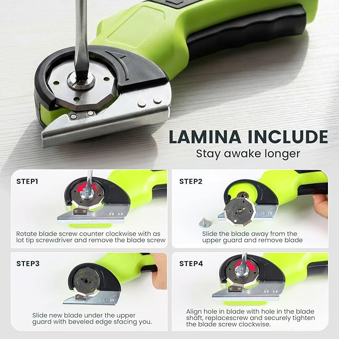 Electric Scissors & Cardboard Cutter, 4V Cordless Power Box Cutter for Recycling - 2000mAh Rechargeable Battery -Rotary Cutter Tool for Fabric, Carpet & Leather -Includes 3 Blades & Storage Bag