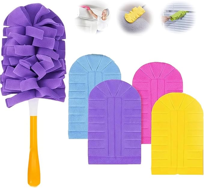 Electrostatic Dusters for Cleaning, 360° Electrostatic Duster Refills, Washable & Reusable Microfiber Duster Refills, Multi-Surface Cleaning Tool for Cleaning Home, Blinds (1 Handle + 4 Refills)