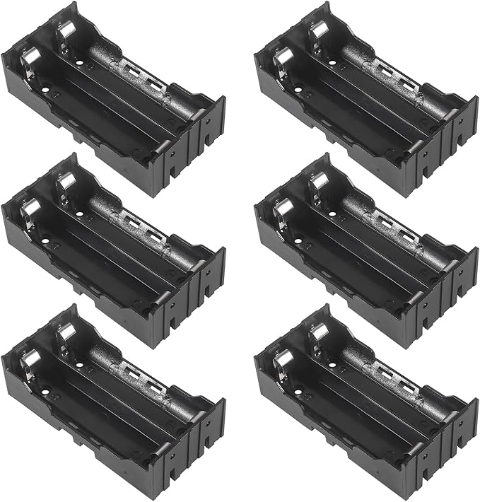 18650 Battery Case Holder 2 Slots X 3.7V 18650 Battery Storage Box, in Parallel Black Plastic Batteries Clip Box with Pin for DIY Parallel or Series Circuit PCB Projects (6pcs ABS 2 Slots)