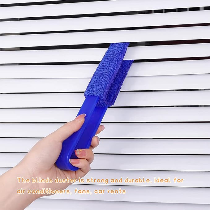 2 PCS Car Blinds Duster, Window Blind Cleaner Duster Brush with Removable Microfiber Sleeves, Multifunction Cleaning Tool for Auto Shutter Air Conditioner Vents Keyboard (Blue)