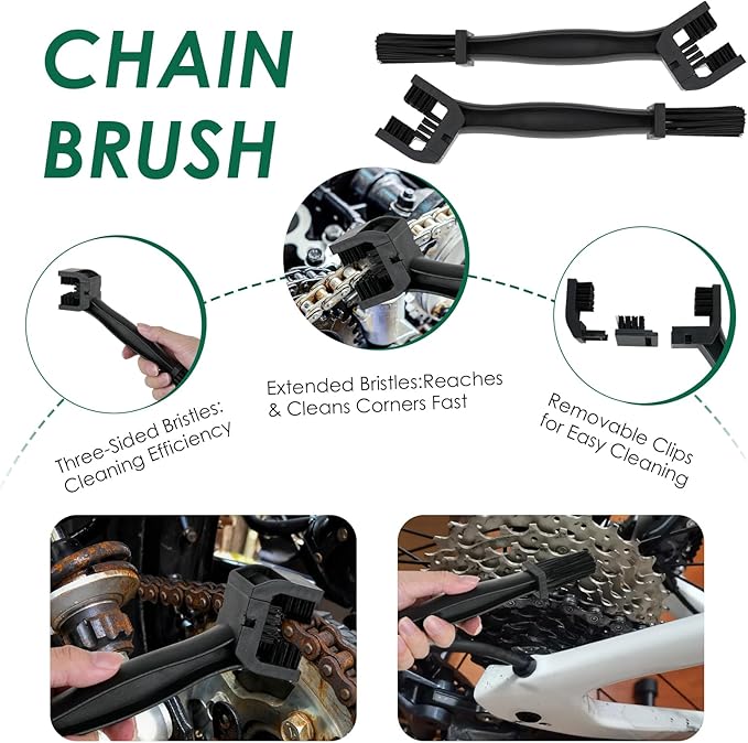 9 Pack Motorcycle Cleaning Kit, Motorcycle Detailing Kit with Chain/Wheel/Rim/Tire Brush, Sponge, Wash Mitt, Detailing Brush, Professional Cleaning Tool for Motorcycle Bike
