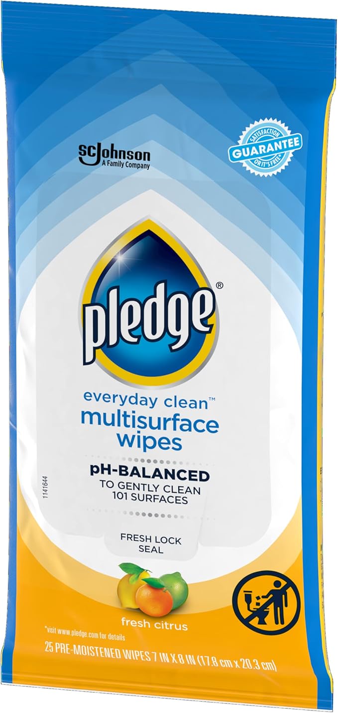 Pledge Multi Surface Everyday Wipes Fresh Citrus, 25 Count (Packaging May Vary)