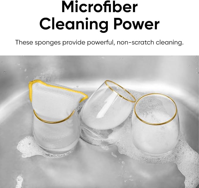 Microfiber Sponges for Dishes, Non-Scratch Sponge Dish Scrubber Heavy Duty Household Cleaning Multi-Purpose Cleaning Supplies Dish Wash Kitchen Cleaners Pack of 24