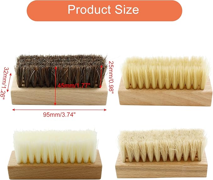 4 Pcs Wooden Handheld Shoe Cleaner Brush Set - Nano Silk, PP Silk, Natural Horsehair, Pig Bristle - For Sneakers, Leather Boots, Canvas Shoes