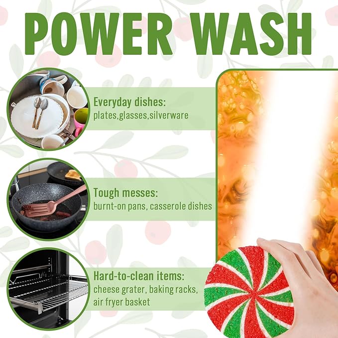Whaline 8Pcs Christmas Candy Kitchen Sponges Red Green Xmas Candy Water Absorbing Dish Washing Sponge Non Scratch Cleaning Scrub Sponges for Dish Pots Pans Dishwashing Holiday Home Kitchen Bathroom