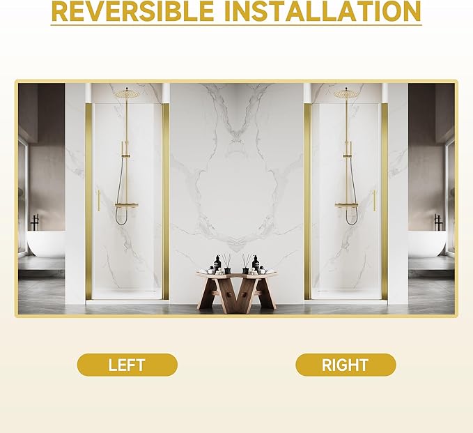 Glass Shower Door 29.5-31" W x 72" H, UCALAFEE Frameless Pivot Shower Door with 1/4" (6mm) SGCC Clear Tempered Glass, Waterproof Seal, Easy Clean & Anti-Fog Coating, Reversible Design, Brushed Gold