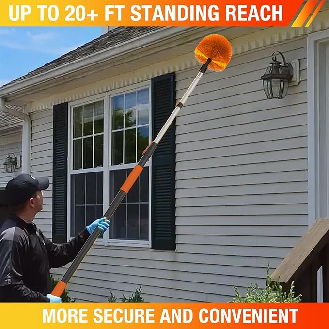 20FT Cobweb Duster with Extension Pole, Spider Web Brush for Cleaning Extendable, Professional Ceiling and Corner Dusters for Outdoor Indoor Use