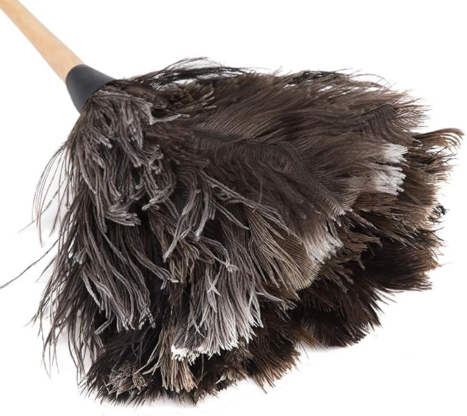 Duster, 22'' Super Soft Handmade Washable Non-electrostatic Duster Easy Efficient Dusting with Wooden Handle (Brown)