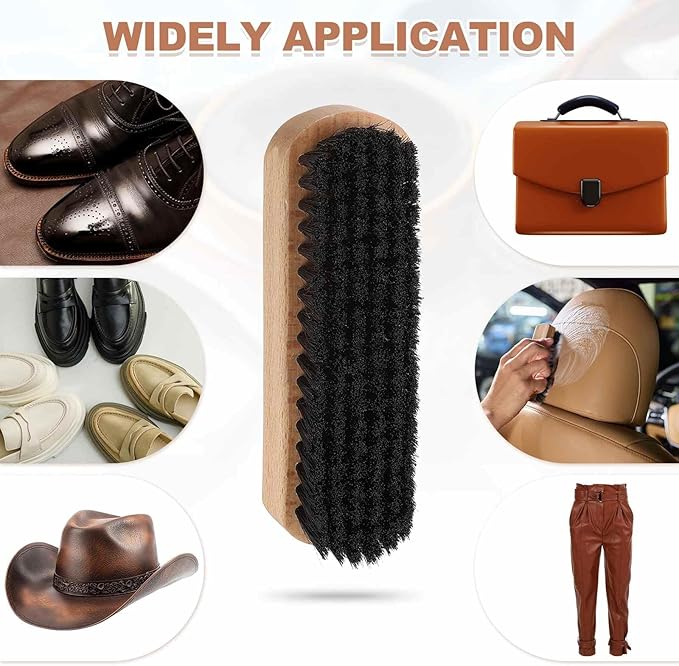 HARFINGTON Shoe Cleaning Brush 6"x2" Beech Wood Horsehair Boot Polish Brushes for Leather Shoes Boots Cloth Cleaner, Black Wood