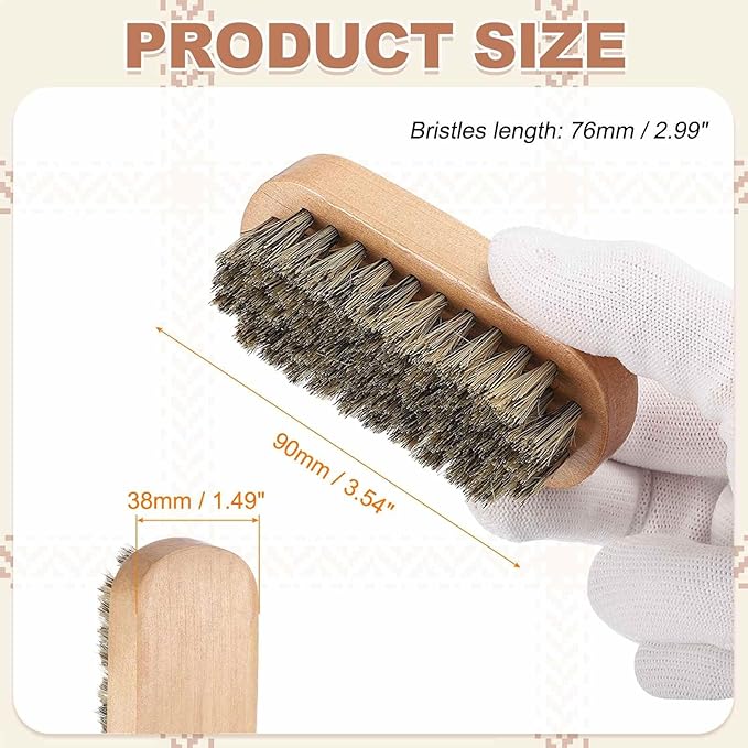 HARFINGTON Shoe Cleaning Brush 4"x1" Maple Wood Pig Bristle Boot Polish Brushes for Leather Shoes Boots Cloth Cleaner, Brown Wood