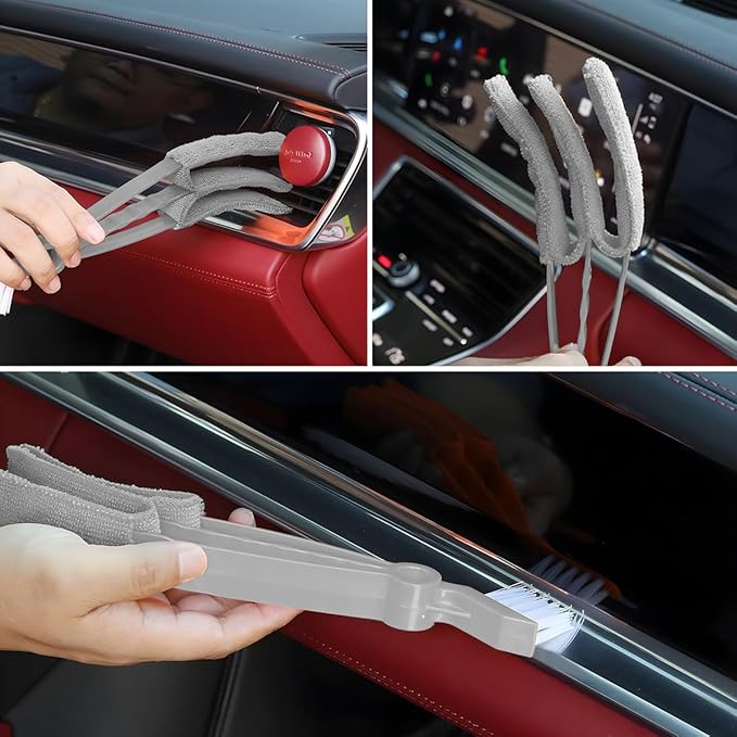 Mini Duster for Car Air Vent, Vehicle Air Conditioner Cleaner & Brush with Cloth for Keyboard, Automotive Dust Collector Cleaning Cloth Tool, Universal for SUV Sedan Truck (Gray)
