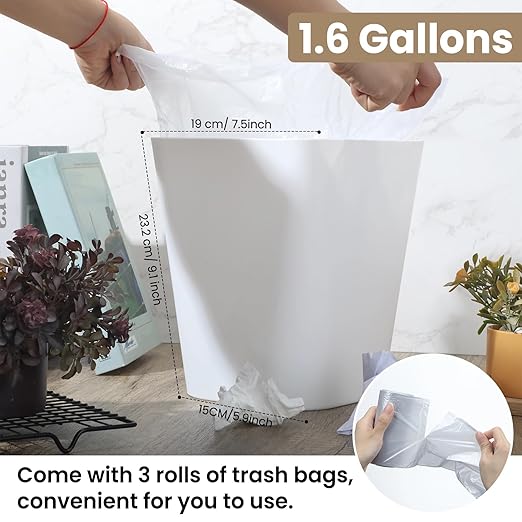 Eccliy 6 Pack Small Trash Cans for Bathroom Plastic Trash Can with 3 Rolls of Bags Small Wastebasket Garbage Bin Container, Bedroom, Home Office, Living Room, Kitchen (Gray,White)