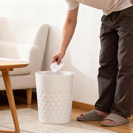 Bathroom Trash Can 1.8 Gallon Garbage Can Waste Basket Recycling Bin for Dorms Bedrooms Offices Kitchens, 2 Pack White