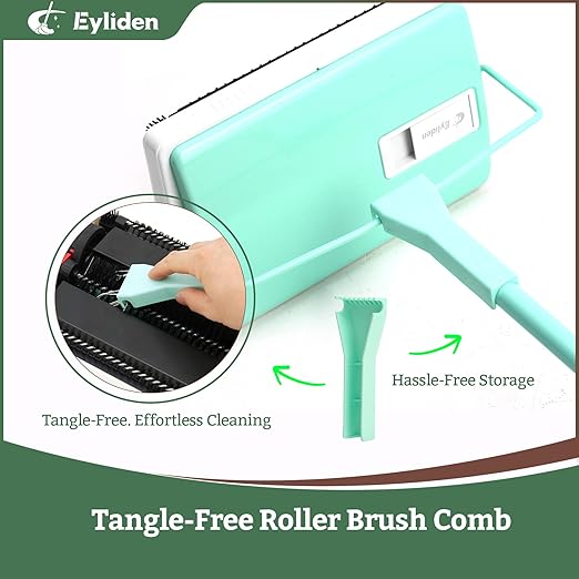 Eyliden X-Large Carpet Sweeper - Quiet Manual Sweeper for Carpets & Rugs | 1 Extra Refill Roller Brush | Non-Electric, Hand Push, Quietly Cleans Debris and Messes, Restaurant Roller Broom (Mint)